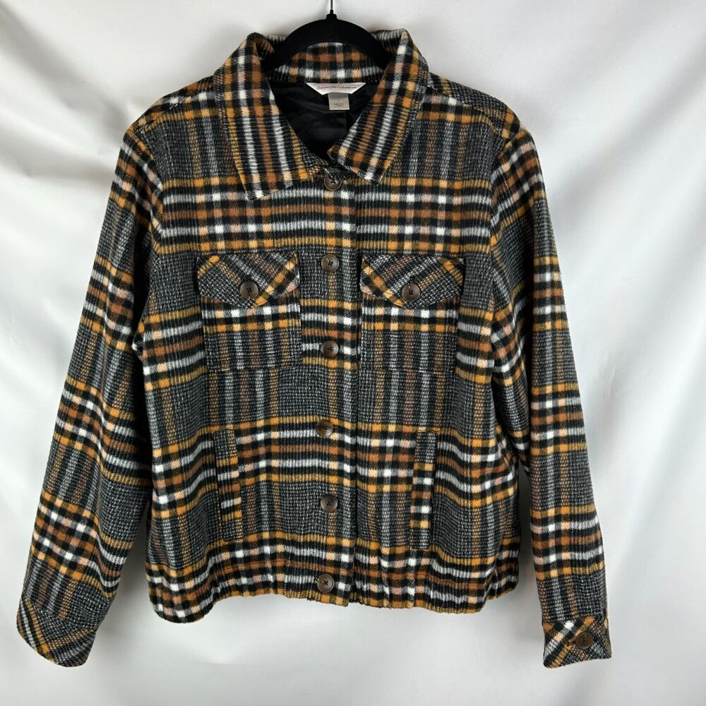 Christopher & Banks Plaid Yellow and Black Soft Fleece Flannel Shacket L